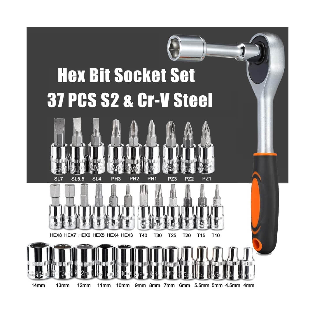 Force 46 in 1 Pcs Combination Wrench Set/Socket, Car&Bike Repairing Hand Tool Long Handle Kit 46pcs Combo