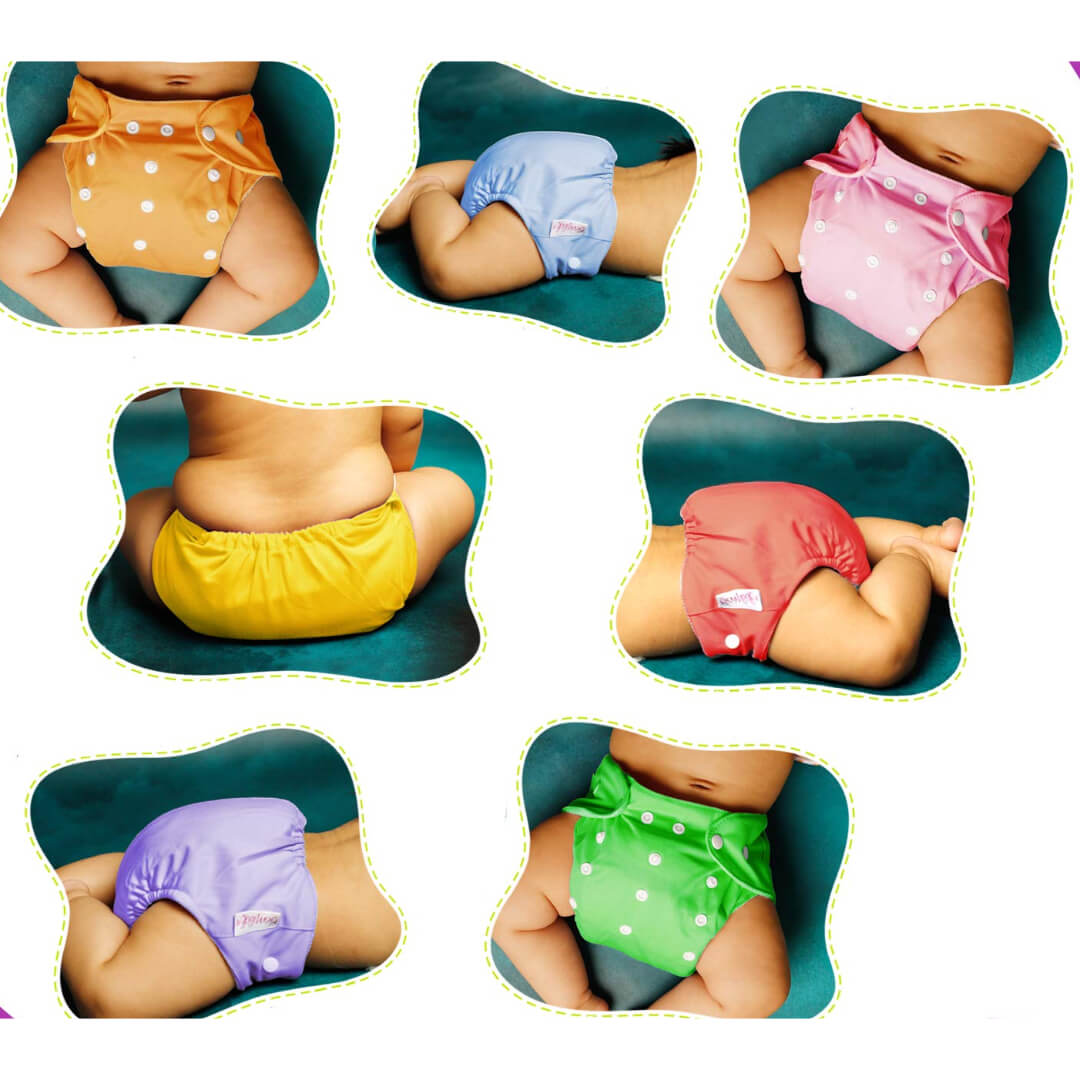 Washable Baby Diaper Premium Cloth Diaper Reusable, Adjustable Size, Waterproof, Pocket Cloth Diaper Nappie ( With Insert) Assorted Colour (Pack of 2)