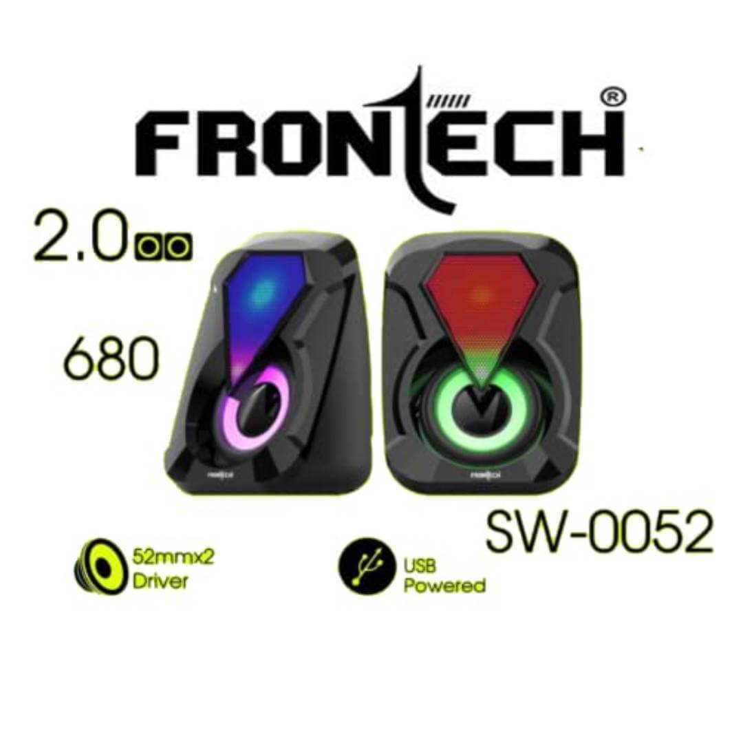 Frontech SW-0052 USB पावर्ड और वॉल्यूम कंट्रोल 2.0 मल्टीमीडिया गेमिंग स्पीकर PC और लैपटॉप के लिए RGB लाइट, USB पावर्ड, AUX इनपुट के साथ (काला)