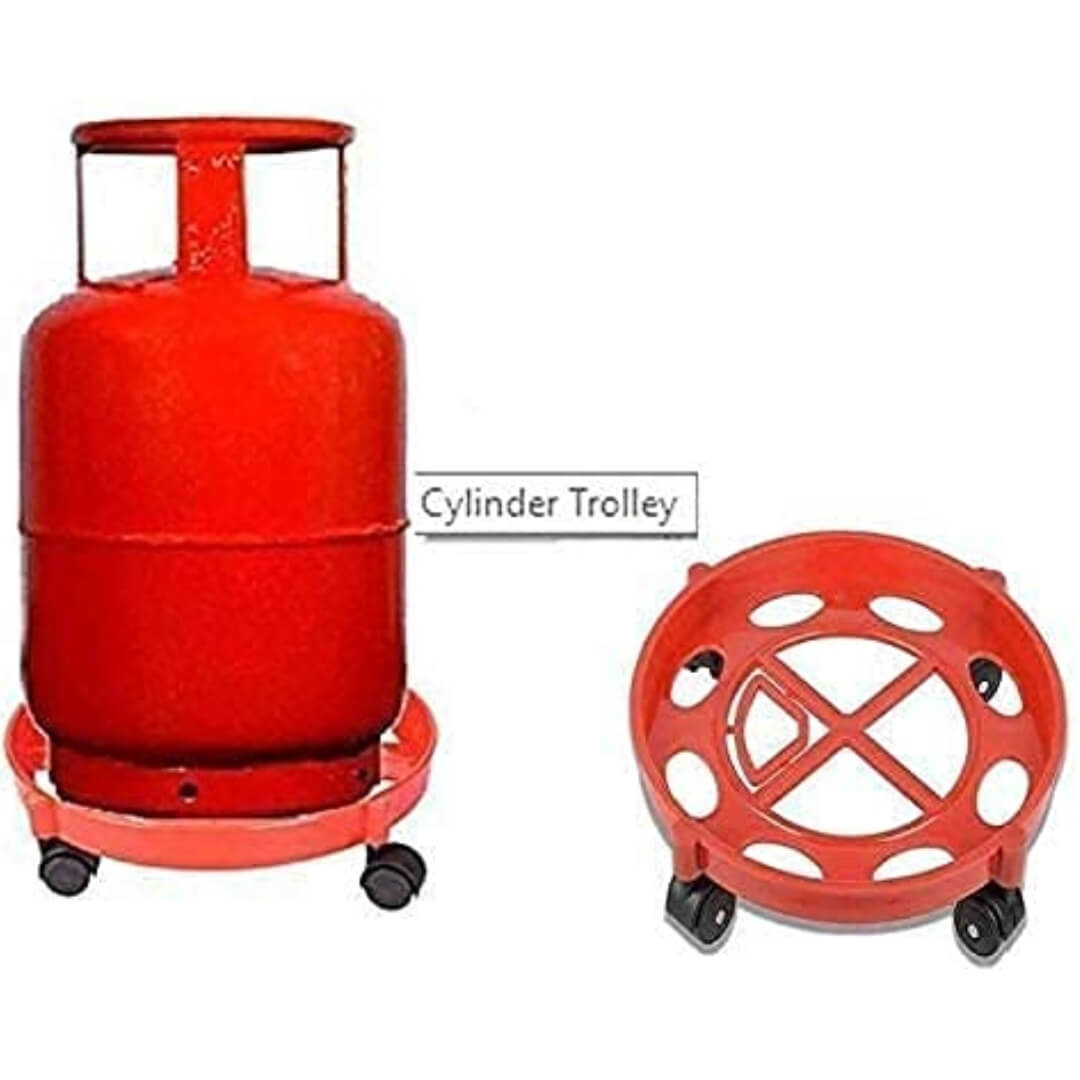 Gas Cylinder Stands, LPG Cylinder Trolley | Easily Movable Stand with Wheels - Red