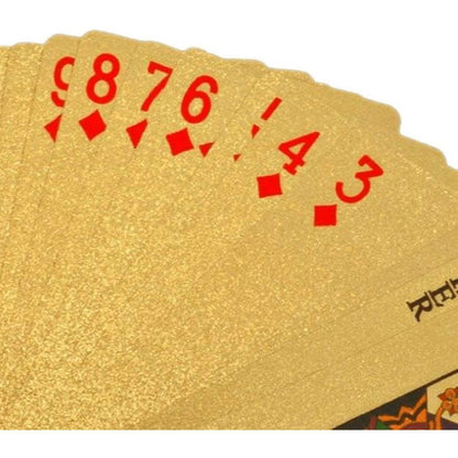 गोल्ड प्लेटेड पोकर प्लेयिंग कार्ड्स, वयस्कों के लिए क्लासिक पीवीसी पोकर टेबल कार्ड्स, 54 कार्ड्स का पैक