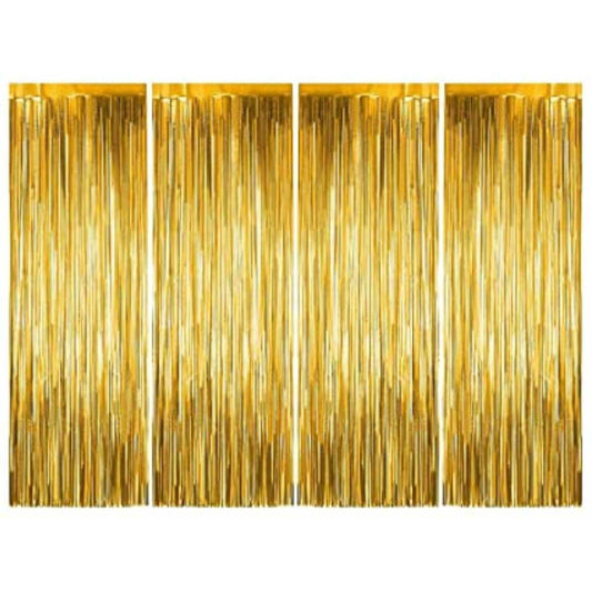 Golden Foil Curtains medium for Birthday Decoration -4Pcs Foil Curtain for Decoration -striped,Golden,Anniversary,Party Decor, bride Shower decoration