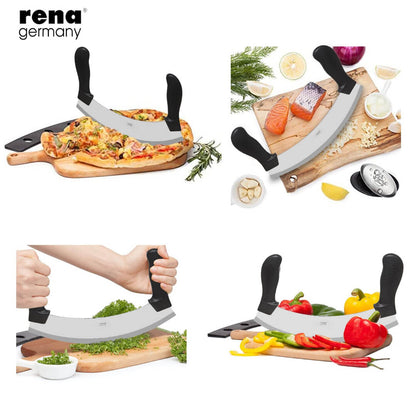 Heavy Duty Double Handle Pizza Cutter - Pizza Slicer - Mezzaluna / Mincing Knife - Double Handle Ideal for Mincing, Nan Cutter, Dicing, Chopping