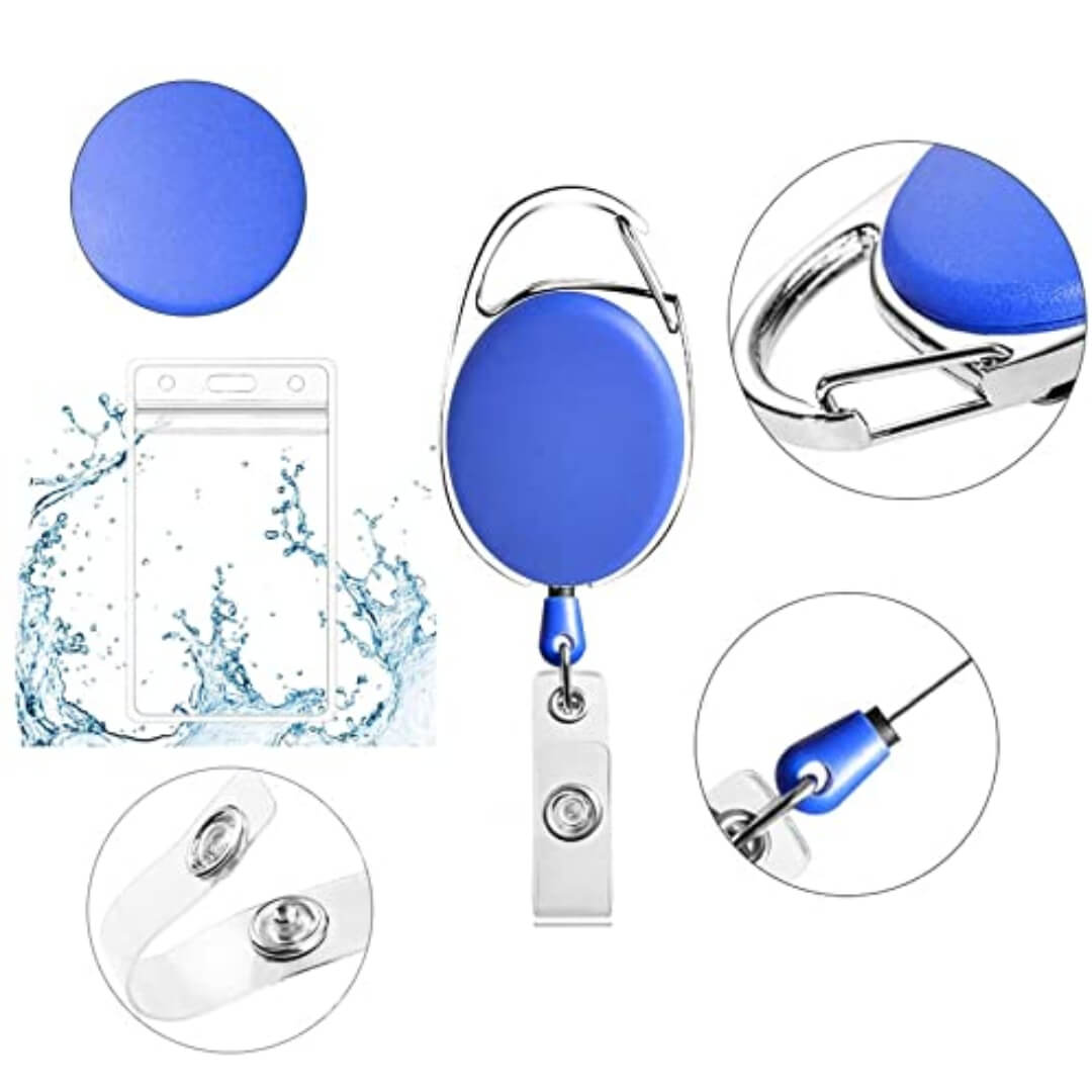 Heavy Duty Retractable Badge Holder with Waterproof Zip Lock Vertical ID Card Holders for Office ID Cards (Blue) 1Set