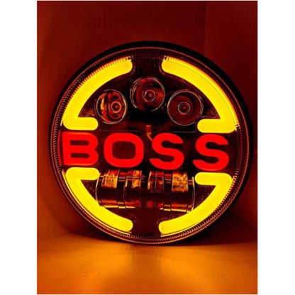 High Beam BOSS  Style Round Shape 7 Inch Headlight with Dual Color (Hi/Low Beam), Angel Eye Lamp, LED Headlight For Motorcycle and Royal Enfield Bike