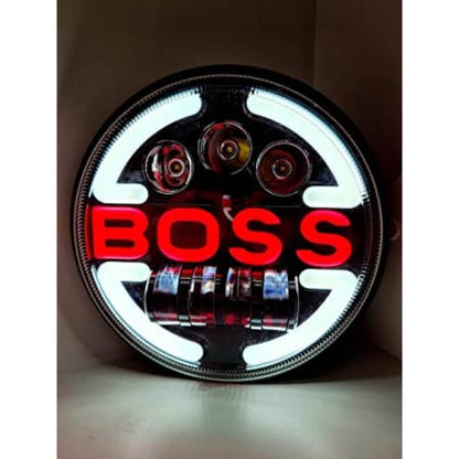 High Beam BOSS  Style Round Shape 7 Inch Headlight with Dual Color (Hi/Low Beam), Angel Eye Lamp, LED Headlight For Motorcycle and Royal Enfield Bike