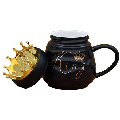 King Queen Printed Coffee and Tea Ceramic Mug Gift for Birthday Husband, Couple, Friends, Lover, Brother, Beautiful Mug Set of 2 Mugs-400 ml