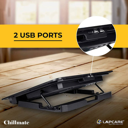 Lapcare ChillMate एडजस्टेबल लैपटॉप कूलिंग पैड ट्विन फैन के साथ कुशल कूलिंग के लिए, 15.6" (39,6 cm) तक के लैपटॉप के साथ इस्तेमाल होने वाला (1 का पैक) 