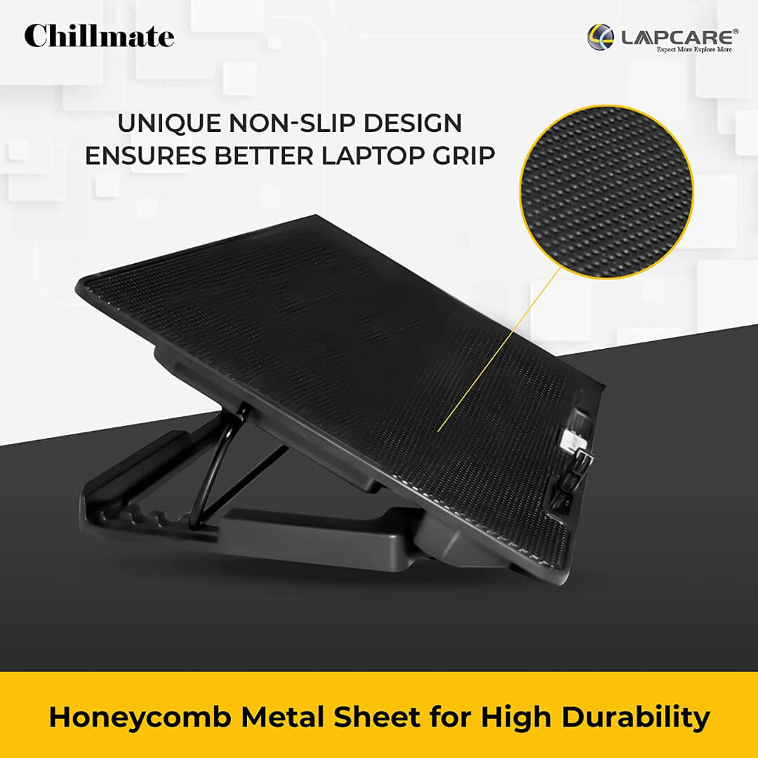 Lapcare ChillMate Adjustable Laptop Cooling Pad with Twin Fans for Efficient Cooling, Compatible for up to 15.6" (39,6 cm) Laptops (Pack of 1)