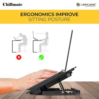 Lapcare ChillMate एडजस्टेबल लैपटॉप कूलिंग पैड ट्विन फैन के साथ कुशल कूलिंग के लिए, 15.6" (39,6 cm) तक के लैपटॉप के साथ इस्तेमाल होने वाला (1 का पैक) 
