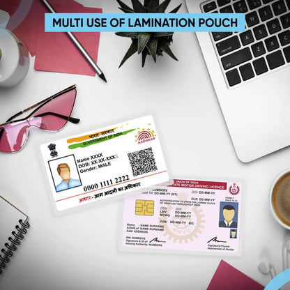 ID कार्ड के लिए लेमिनेशन पाउच (65mm X 95mm) 125 माइक्रोन | थर्मल लैमिनेशन पाउच, घर और ऑफिस के लिए वाटरप्रूफ लैमिनेशन फिल्म (100 पाउच का पैक)