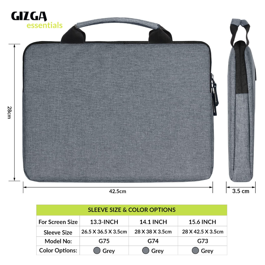 Laptop Bag Sleeve Case Cover Pouch with Handle for 15.6 Inch Laptop for Men & Women, Padded Laptop Compartment, Premium Zipper Closure, Water Repellent Nylon Fabric, Grey