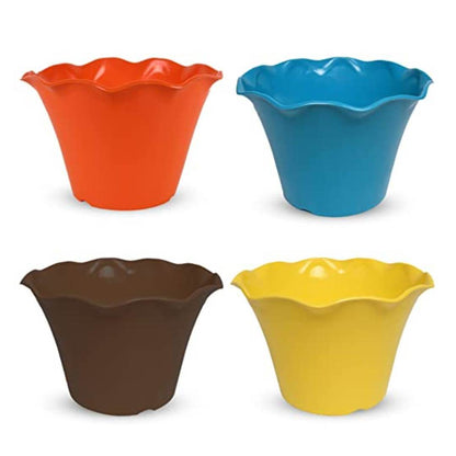 Lotus Pot Multicolor Set Of 4 (Orange, Blue, Yellow, Dark Brown) For Indoor And Outdoor Gardening Gamla For Garden I 13 Inch Pot For Plan