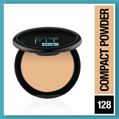 Maybelline New York Compact Powder, With SPF to Protect Skin from Sun, Absorbs Oil, Fit Me, 128 Warm Nude, 8g
