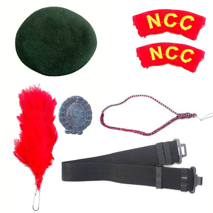 NCC Uniforms Accessories Combo of Badge, Lanyard, Black Belt, Arm Badge, Red Hackle and NCC Cap For Men's and Women's NCC Candidates (Regular Size)