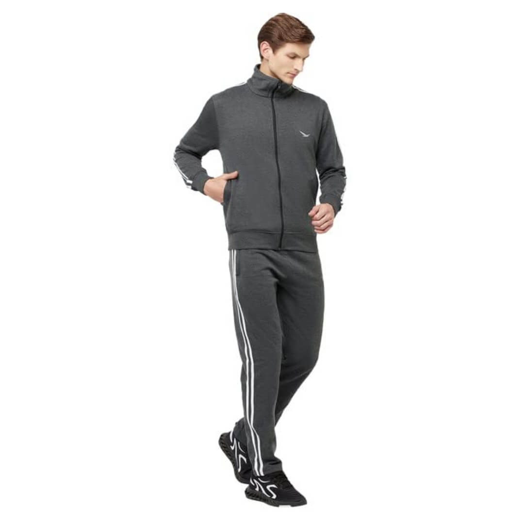 Men's Regular Fit Solid Fleece Tracksuit | Sports, Gym, Night Wear Tracksuit (Black)