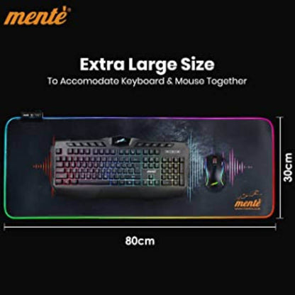 Mente RGB गेमिंग माउस पैड XXL बुनी हुई सतह नैनो टेक्सटाइल सतह 12 RGB प्रभाव तक LED माउस पैड डेस्कटॉप, लैपटॉप, कीबोर्ड के लिए रबर बेस