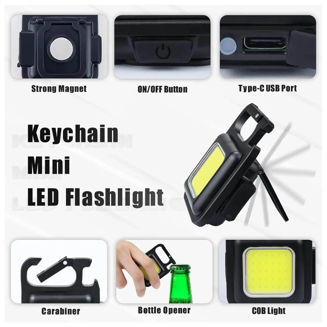 Mini LED Light Keychain with Bottle Opener and Magnet Base, Portable Pocket LED Key Chain for Walking, Camping and Emergency Light