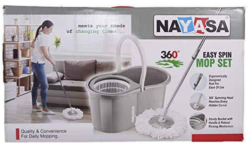Nayasa प्लास्टिक आसान स्पिन माइक्रोफाइबर मॉप | बाल्टी के साथ फर्श की सफाई करने वाला मॉप | फर्श की सफाई के लिए पोचा | मॉपिंग सेट | 1 का पैक | असॉर्टेड रंग