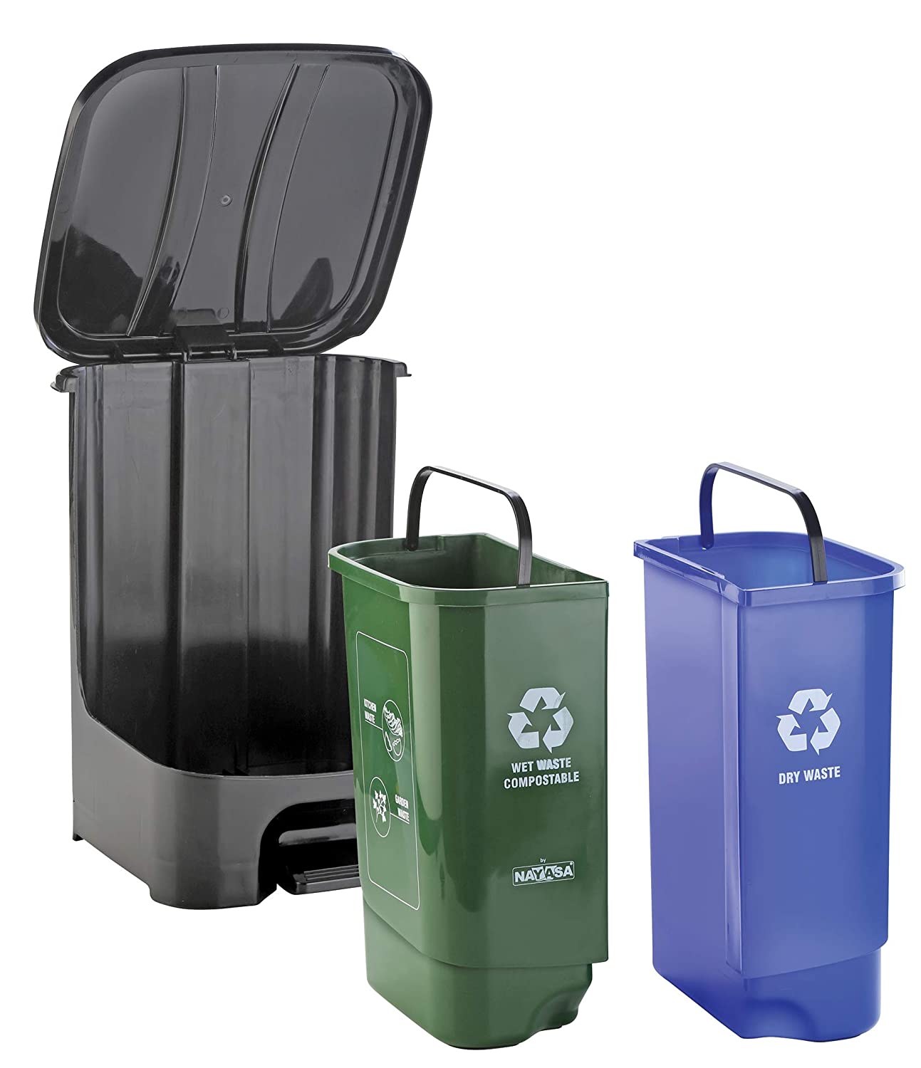 NAYASA 2 in 1 Dustbin - Dry Waste and Wet Waste Dustbin (35 Ltrs) - Big Plastic Dustbin (Blue,Green)
