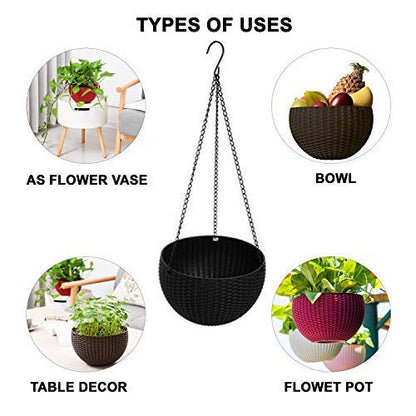 Plastic Flower Hanging Pot Basket For Garden, Home and Office | Pack of 5