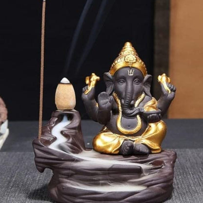 Lord Ganesha Smoke Backflow Cone Incense Holder Showpiece For Home and Office | Ganesh Ji Dhoop Stand (Assorted Colour)