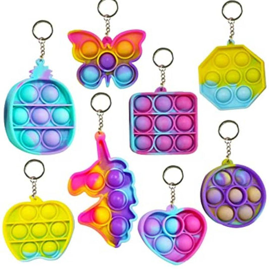 5 - Keychain Pop It Rainbow Pop It Push Pop Bubble Fidget Popping Sensory Toy for Kids and Adults, Gifts for Kids (Designs as per Stock Availability)