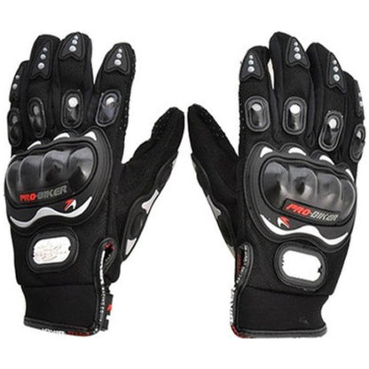 Probiker Synthetic Leather Full Finger Bike Riding Gloves, Motorcycle Gloves, Protective Off-Road Motorbike Racing Gloves ( Black, 1 Pair)