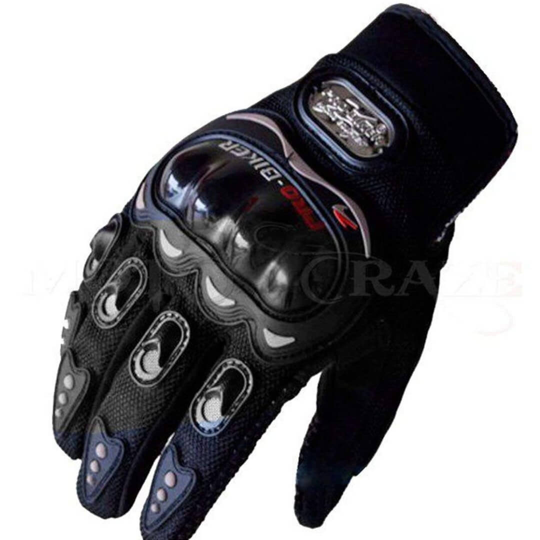 Probiker Synthetic Leather Full Finger Bike Riding Gloves, Motorcycle Gloves, Protective Off-Road Motorbike Racing Gloves ( Black, 1 Pair)