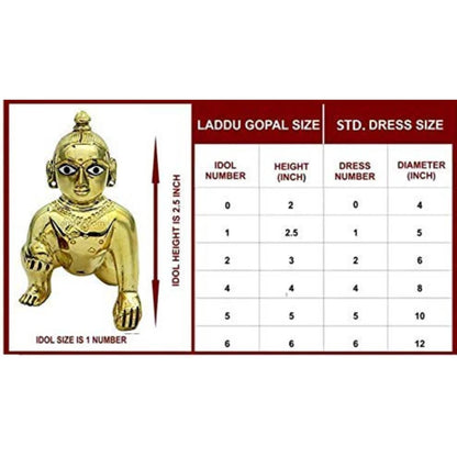 Brass Bal Krishna Idol | Laddu Gopal Figure Statue | Shree Krishna Peetal Murti Sculpture Janmashtani Special for Home Temple Golden, Size (0 Number)