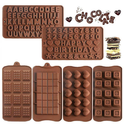Silicone Chocolate Molds Heart ,Letter , Break Apart , Star Shape Candy Molds with for Valentine Chocolate Gummy Hard & Soft Candies (Pack of 4)