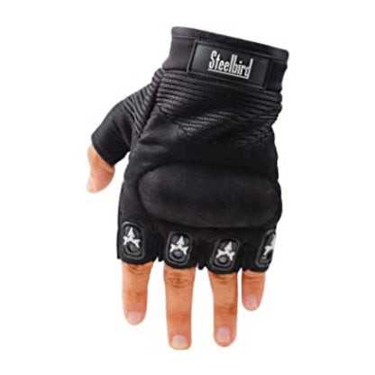 Steelbird Half Finger Bike Riding Gloves, Protective Off-Road Motorbike Racing (Large, Black)