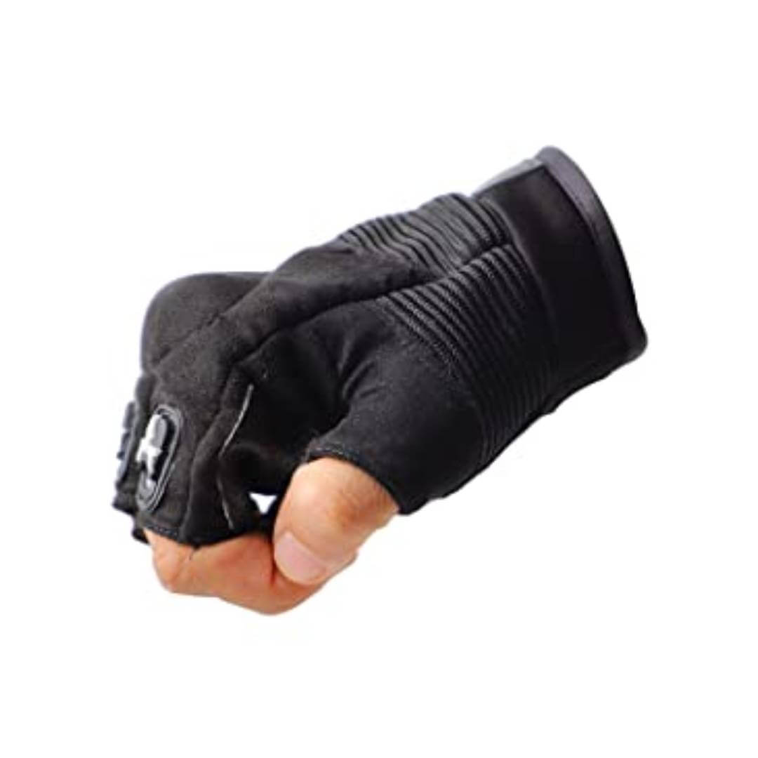 Steelbird Half Finger Bike Riding Gloves, Protective Off-Road Motorbike Racing (Large, Black)