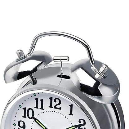 Table Alarm Clock Twin Bell for Home and Office with Night Light (White)
