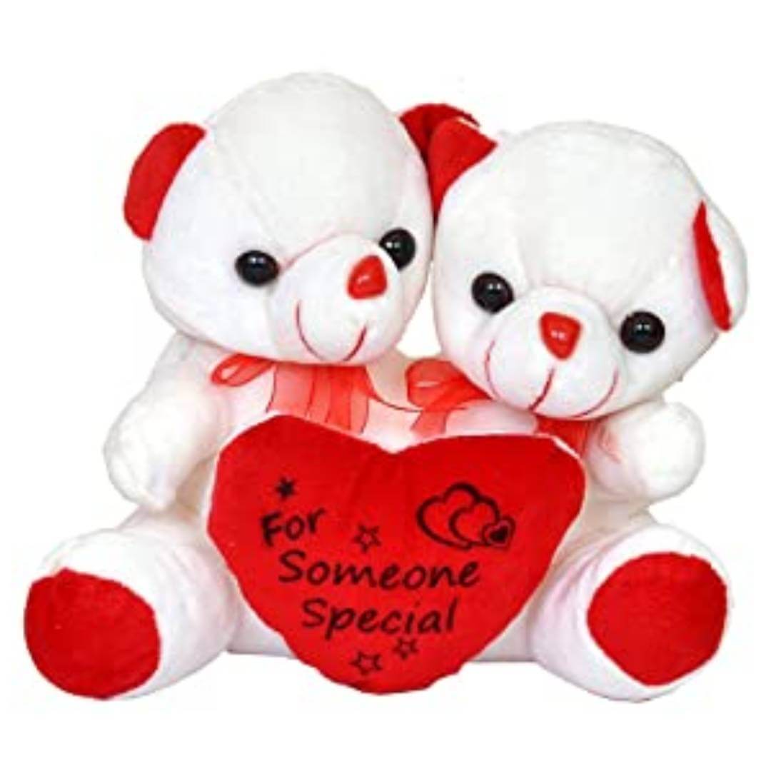 White Teddy Pair with Heart "Some one Special" Size 15 cm