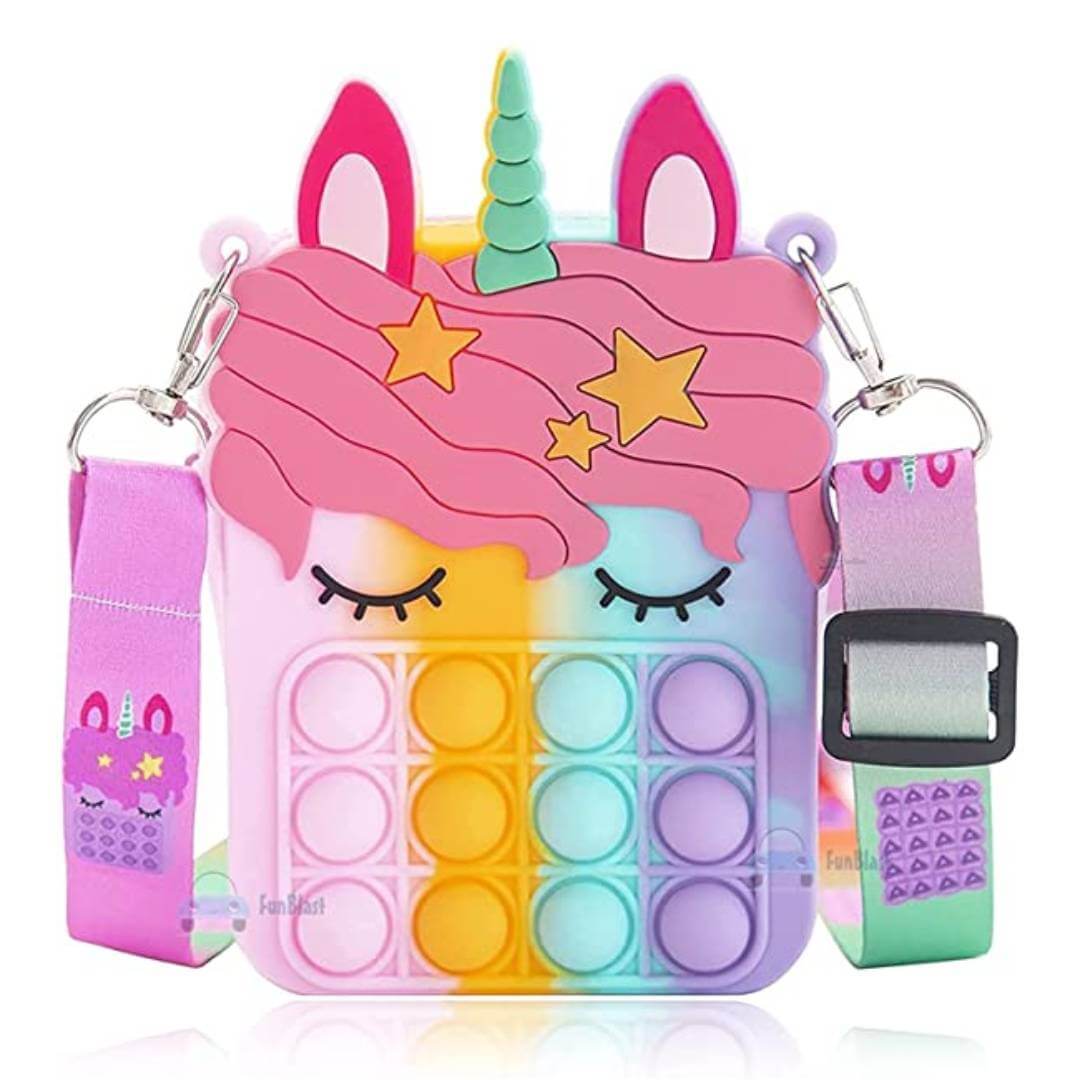 Unicorn Pop it Sling Bag - Crossbody Bag for Kids, Pop it Purse for Girls, Stress Relief Toys Pop It Bag , Fidget Purse for Kids, (Pack of 1 Pcs)