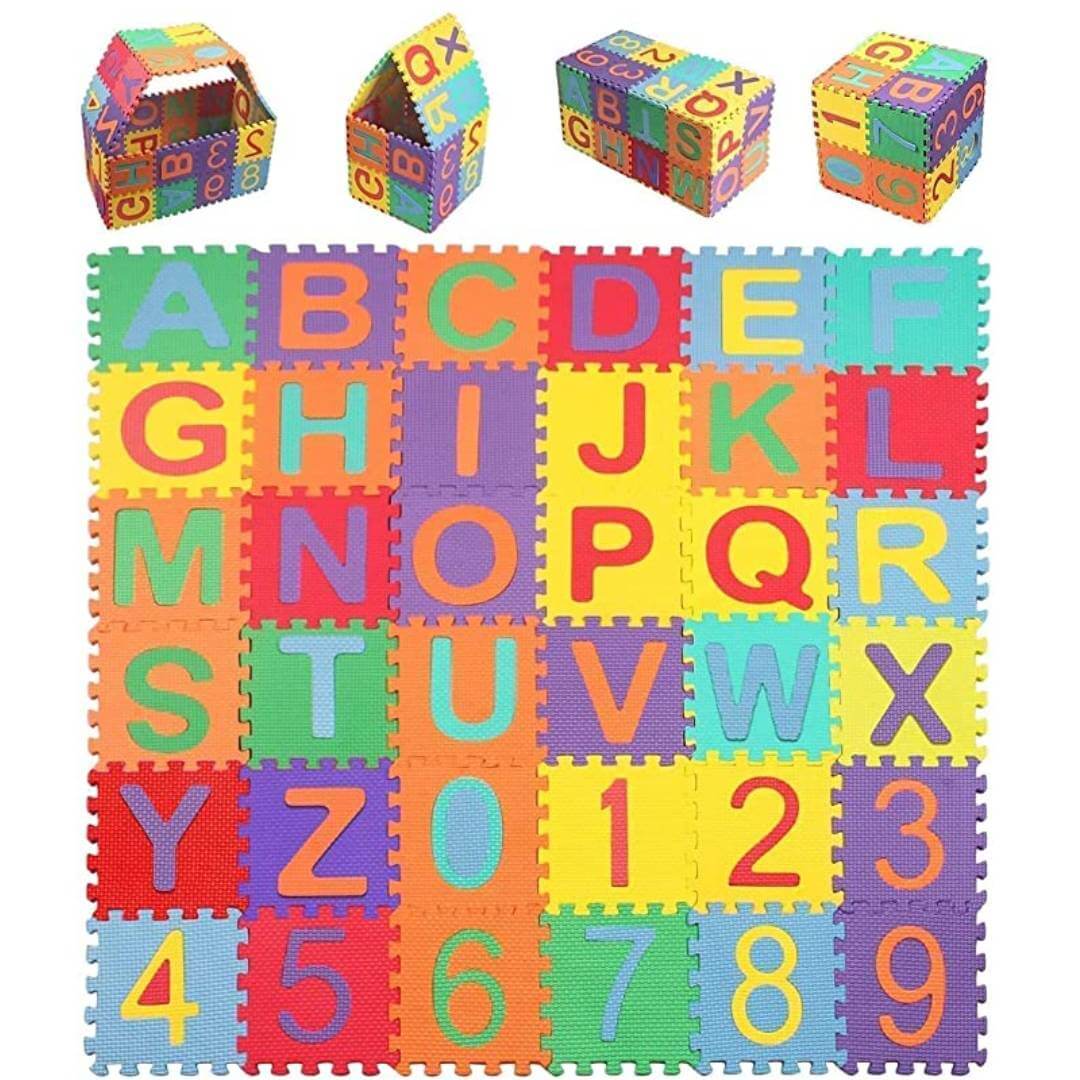Puzzle Baby Play Mat Playmat for Babies, Alphabet (A-Z) & Numbers (0-9) Foam Non Toxic Puzzle playmat, 36 Interlocking Tiles 12X12 for Crawling Baby