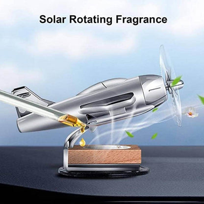 एरोप्लान एयरक्राफ्ट के आकार का सोलर पावर्ड रोटेटिंग फैन कार एयर फ्रेशनर कार डैशबोर्ड एक्सेसरी कार के इंटीरियर डेकोरेशन के लिए सभी कारों के लिए (सिल्वर)