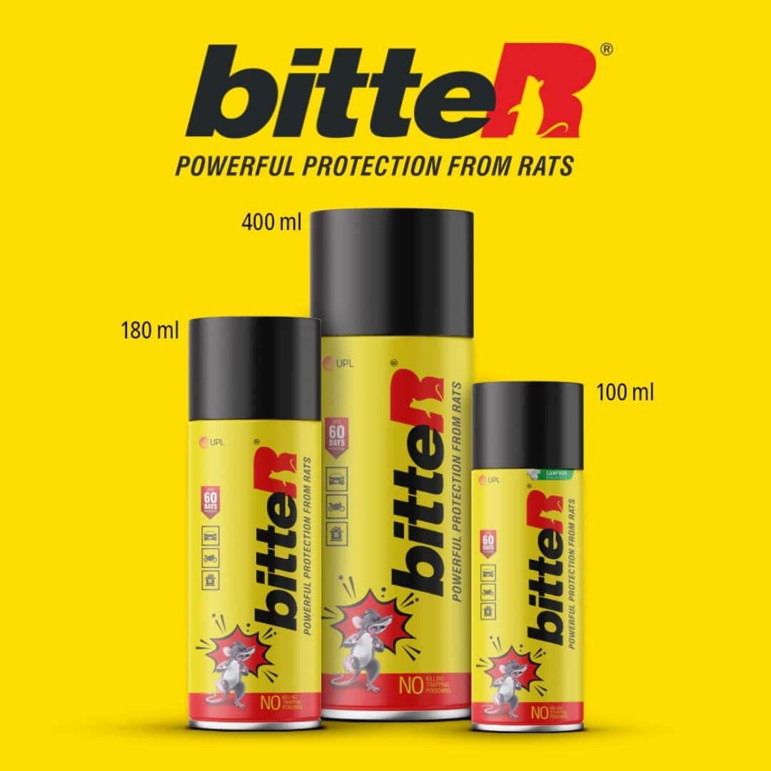 Bitter Powerful Rats Protection Spray, Protect Wires in Car, Bike | Camphor Fragrance, Non Toxic ,No Kill Only repels | 60 days protection (100ml)