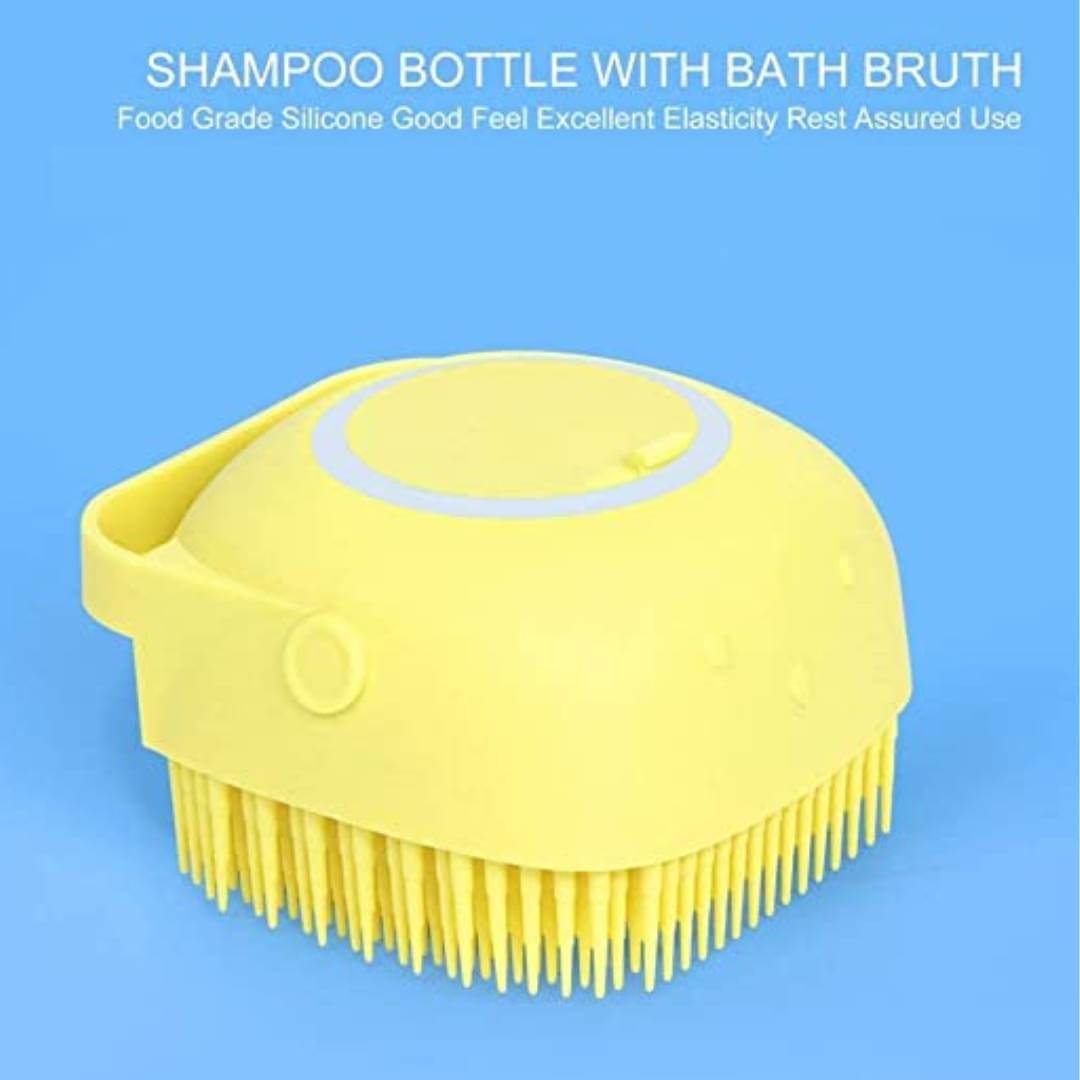 Bath Brush Body Scrubber Shampoo Dispenser for Bathing and Shedding Soft Silicone Bristles Brushes Groomers (Multicolor 1 pcs)