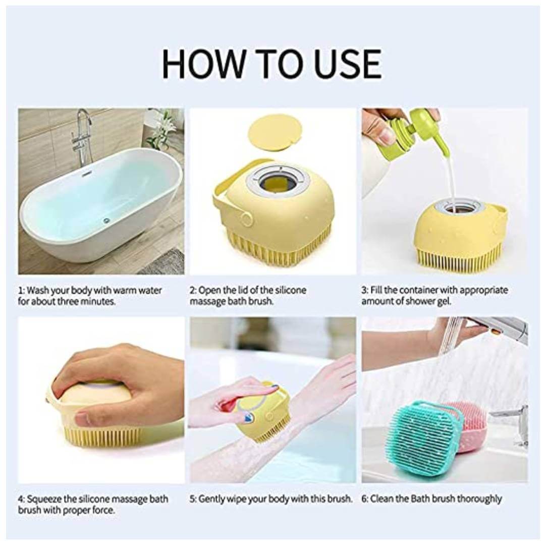 Bath Brush Body Scrubber Shampoo Dispenser for Bathing and Shedding Soft Silicone Bristles Brushes Groomers (Multicolor 1 pcs)