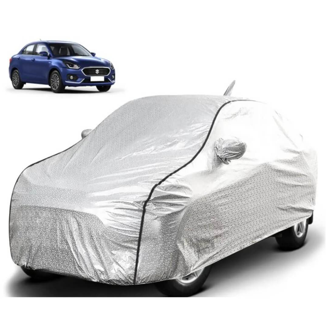 Water Resistant and Heat Resistant Car Cover with Miror Pockets | Heavy Buckle | Dust and Scratch Proof | Car Accessories Essentials (Silver))