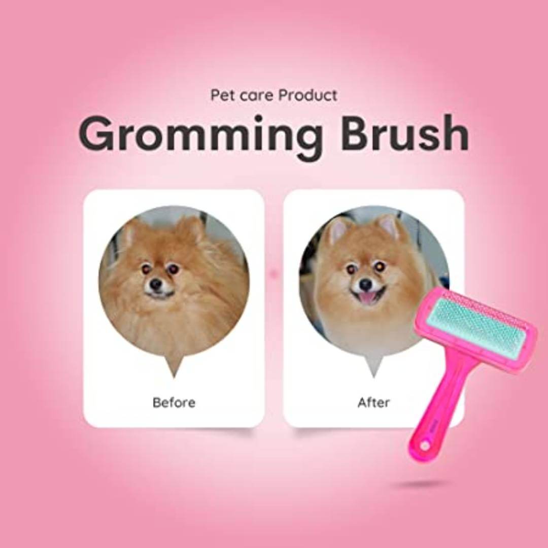 Grooming & Cleaning Slicker Brush, Shedding Brush Comb with Plastic Handle for Dogs, Cats, Rabbit (Pink, Grooming Kit)