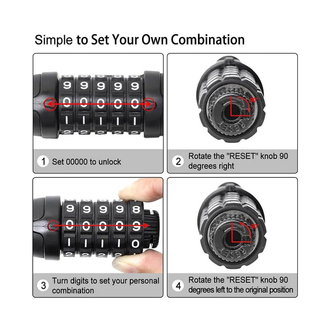 Cable Lock, 4 Digit Combination Resettable Password, Change Number Spiral Lock for Cycle and Bike