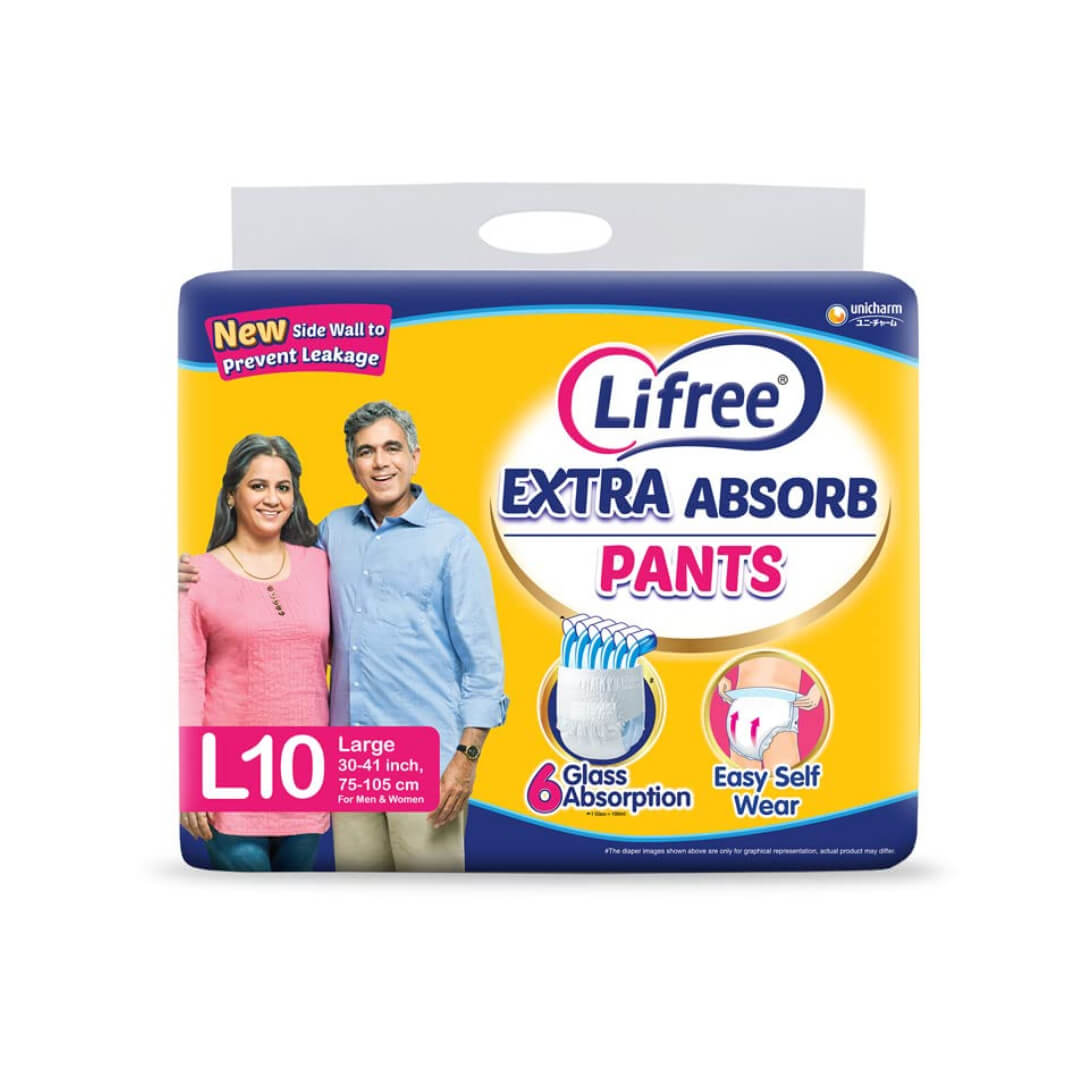 Lifree Extra Absorb Adult Diaper Pants Unisex, Large size 10 Pieces, Waist size (75-100 cm)