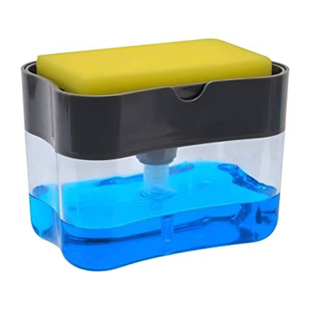 2 in 1 Press-Type Sink Dishwasher Liquid Soap Dispenser Pump with Sponge Holder Caddy for Home and Kitchen Accessories
