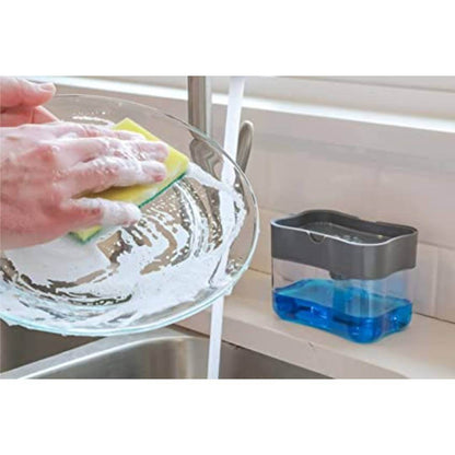घर और रसोई सहायक उपकरण के लिए स्पंज होल्डर कैडी के साथ 2 इन 1 प्रेस-टाइप सिंक डिशवॉशर तरल साबुन डिस्पेंसर पंप