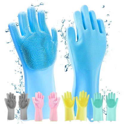 Silicon Hand Gloves for Kitchen Dishwashing and Pet Grooming, Great for Washing Dish, Car, Bathroom (Multicolour, Pack of 1)