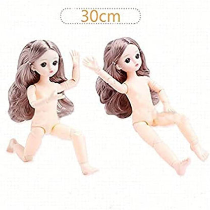 Movable Jointed Makeup Cute Girl Brown Eyes Fashionable Doll for Kids Girls (Size: 30 cm Color: Pink)