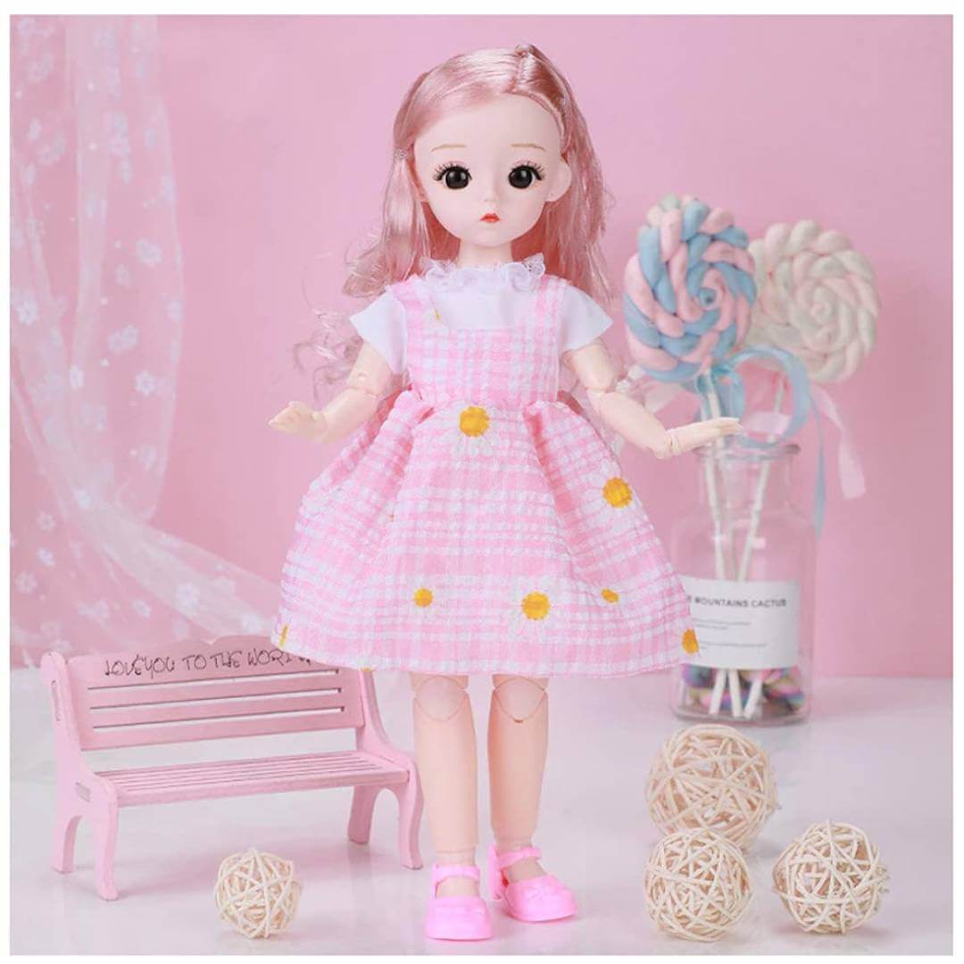 Movable Jointed Makeup Cute Girl Brown Eyes Fashionable Doll for Kids Girls (Size: 30 cm Color: Pink)
